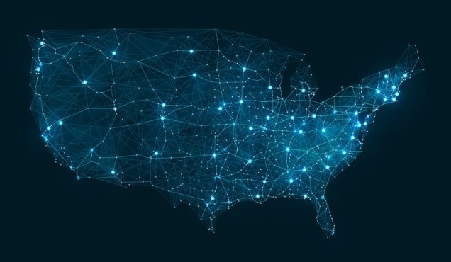 Abstract telecommunication network map - USA